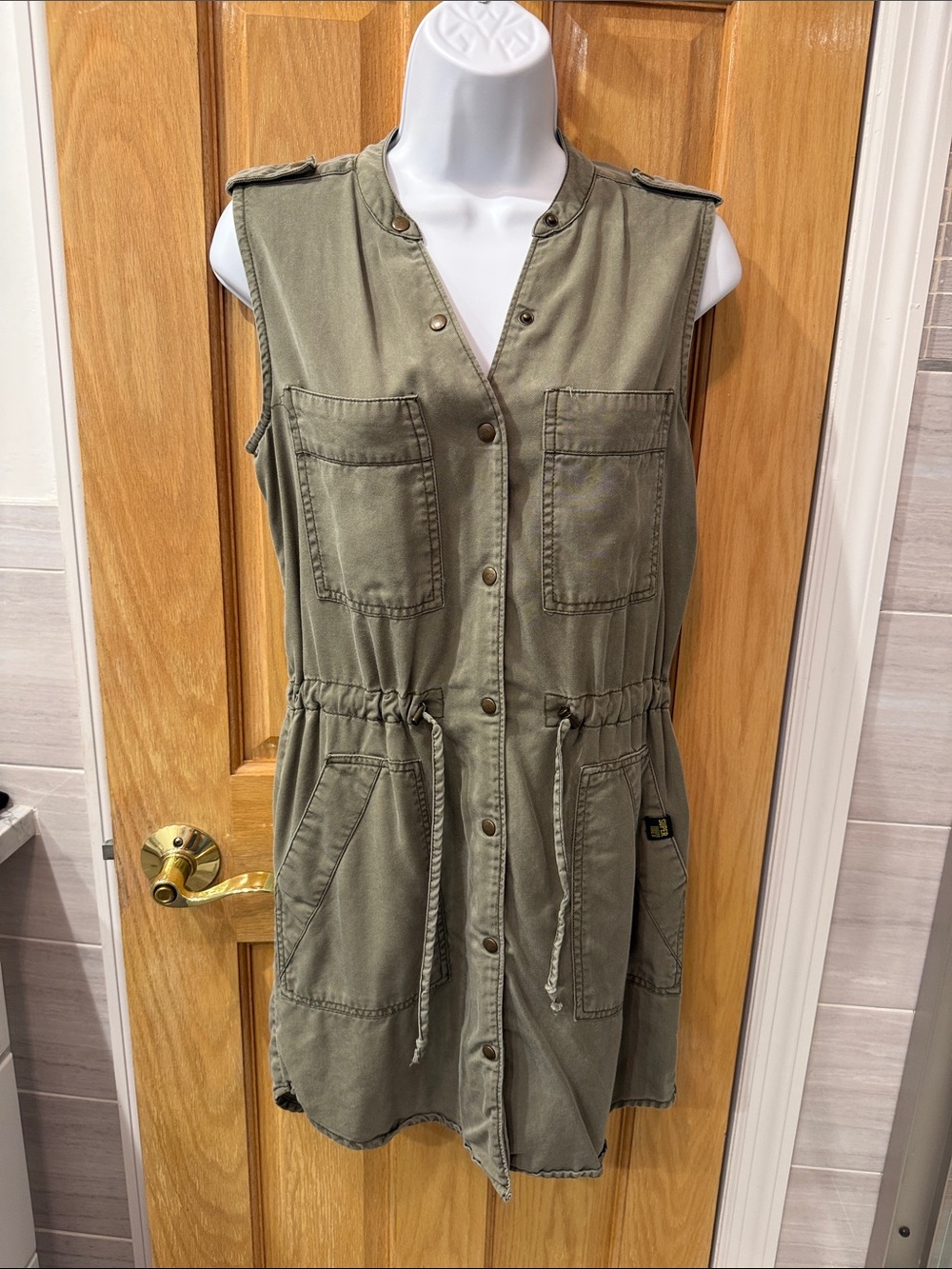Superdry Olive Green Sleeveless Utility Dress with Drawstring